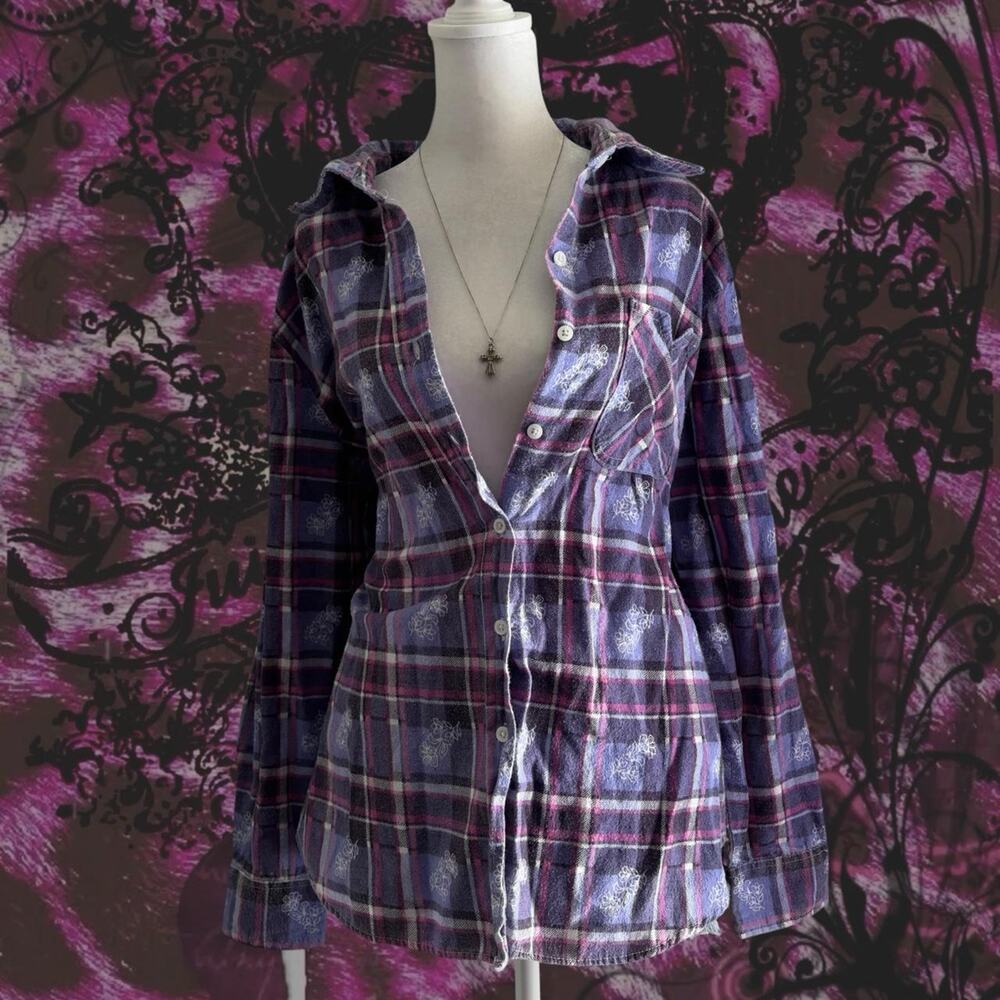 floral medallion purple pink dusty white plaid fairy whimsical preppy top